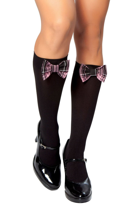 ST4218 Knee High Stocking w/ Plaid Bows