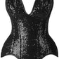 Top Drawer 5 PC Premium Black Sequin Dark Angel Corset Costume
