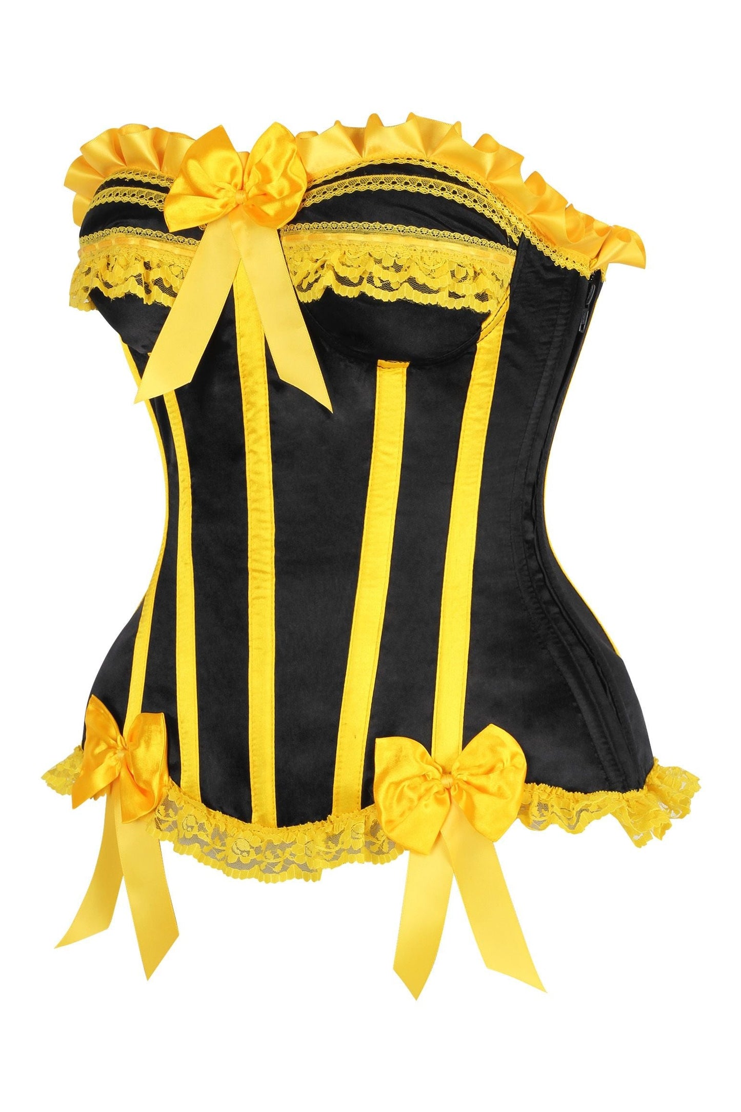 Top Drawer 2 PC Yellow/Black Burlesque Steel Boned Corset & Bloomer Set