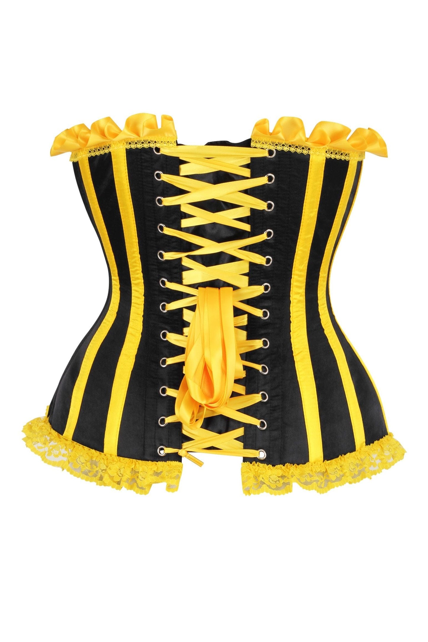 Top Drawer 2 PC Yellow/Black Burlesque Steel Boned Corset & Bloomer Set
