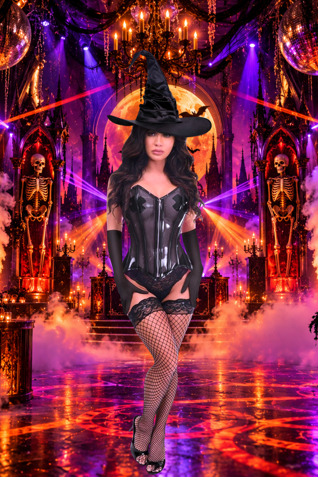 Lavish 3 PC Clear Black Witch Corset Costume