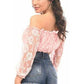 Baby Pink Lined Lace Long Sleeve Peasant Top