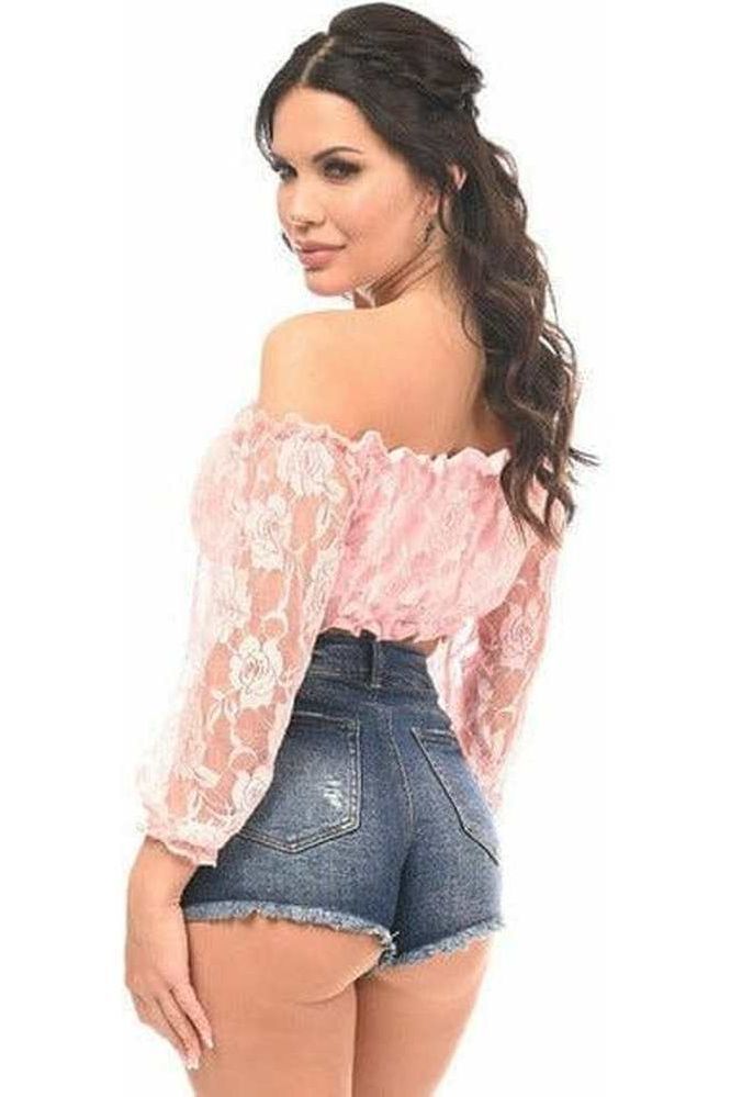 Baby Pink Lined Lace Long Sleeve Peasant Top