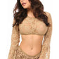 Beige Sheer Lace Bell Sleeve Peasant Top - Daisy Corsets