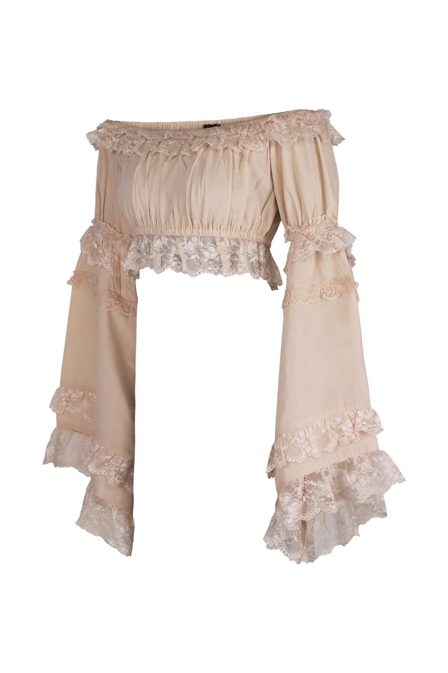 Beige Smocked Flare Sleeve Peasant Top - Daisy Corsets