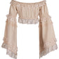 Beige Smocked Flare Sleeve Peasant Top - Daisy Corsets
