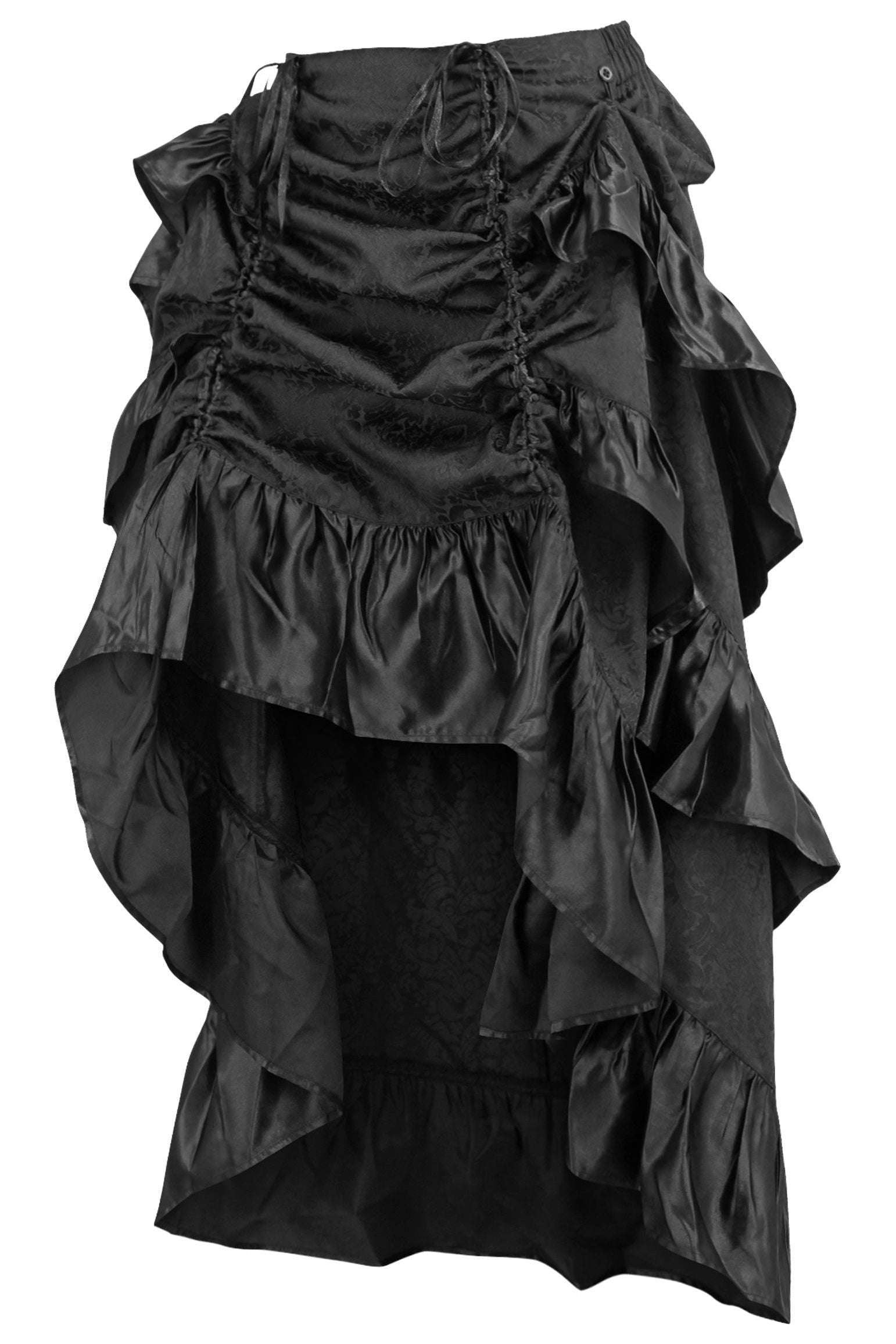 Black Brocade Adjustable High Low Bustle Skirt - Daisy Corsets