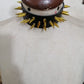 Black Faux Leather & Gold Metallic Spike Choker - Daisy Corsets