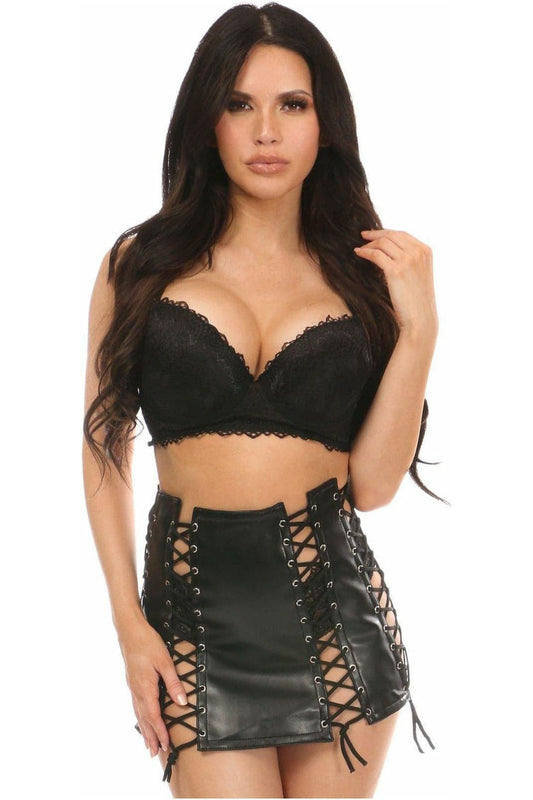 Black Faux Leather Lace - Up Skirt - Daisy Corsets