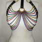 Black Faux Leather & Rainbow Metallic Chain Harness - Daisy Corsets