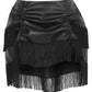 Black Faux Leather Ruched Bustle Skirt w/Fringe - Daisy Corsets
