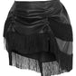 Black Faux Leather Ruched Bustle Skirt w/Fringe - Daisy Corsets