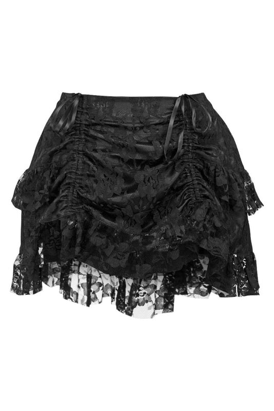 Black Lace Ruched Bustle Skirt - Daisy Corsets