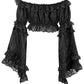 Black Lace Smocked Flare Sleeve Peasant Top - Daisy Corsets