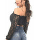 Black Lined Lace Long Sleeve Peasant Top - Daisy Corsets