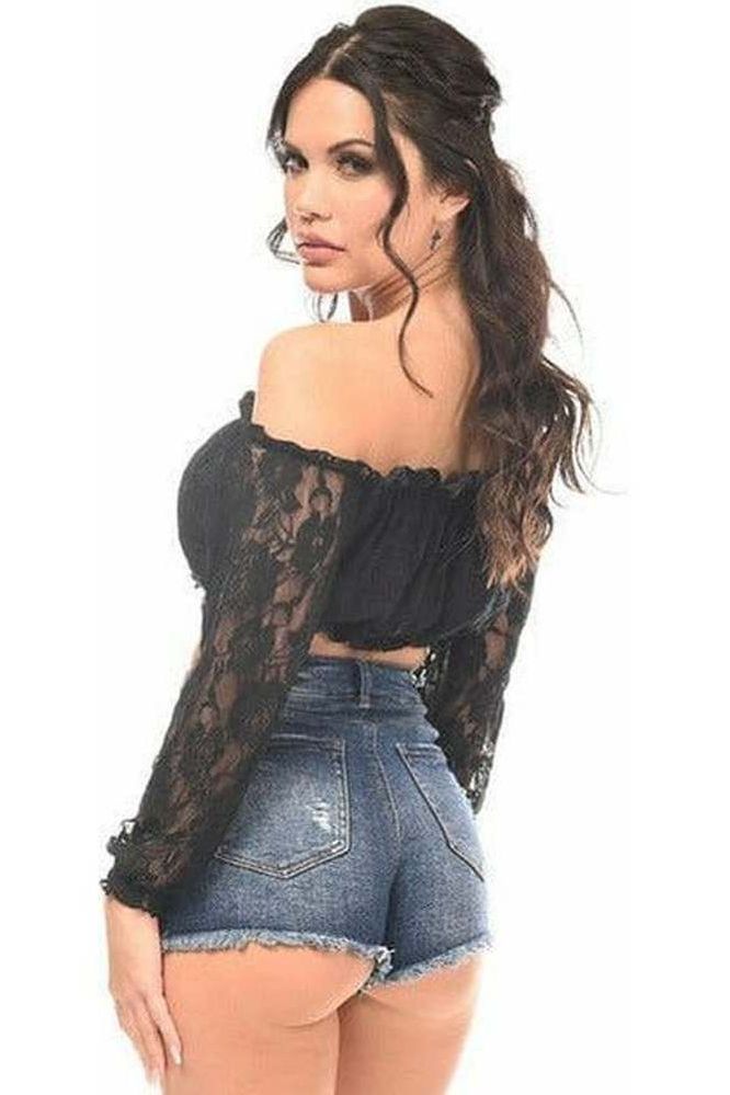 Black Lined Lace Long Sleeve Peasant Top - Daisy Corsets