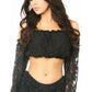 Black Lined Lace Long Sleeve Peasant Top - Daisy Corsets
