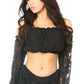 Black Lined Lace Long Sleeve Peasant Top - Daisy Corsets