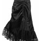 Black Satin & Lace Gothic Long Hi Low Bustle Skirt