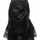 Black Satin & Lace Gothic Long Hi Low Bustle Skirt