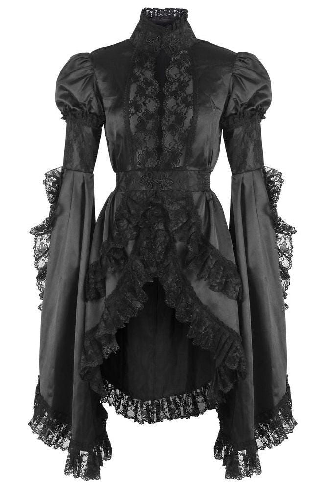 Black Satin & Lace Ruffled Jacket - Daisy Corsets