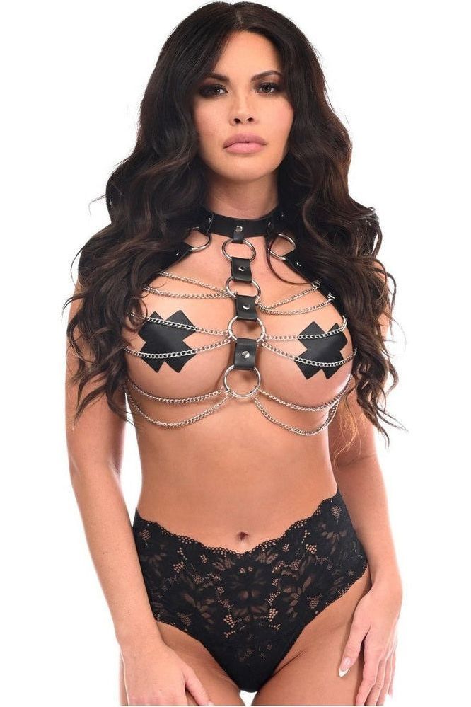 Black & Silver Faux Leather Body Harness - Daisy Corsets