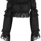 Black Smocked Flare Sleeve Peasant Top - Daisy Corsets