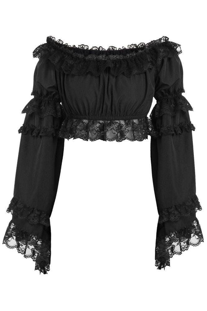 Black Smocked Flare Sleeve Peasant Top - Daisy Corsets