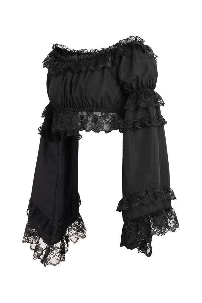 Black Smocked Flare Sleeve Peasant Top - Daisy Corsets