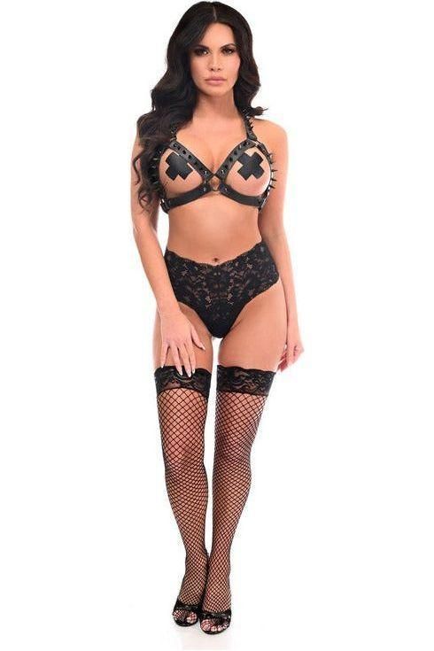 Black Vegan Leather & Black Metallic Spikes Body Harness - Daisy Corsets