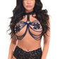 Black Vegan Leather & Blue Metallic Chains Body Harness - Daisy Corsets