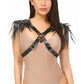 Black Vegan Leather Body Harness w/Shoulder Fringe - Daisy Corsets