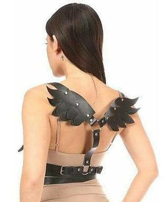 Black Vegan Leather Body Harness w/Wings - Daisy Corsets