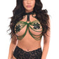 Black Vegan Leather & Green Metallic Chains Body Harness - Daisy Corsets
