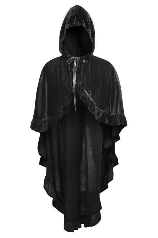 Black Velvet Hooded Ruffle Cape - Daisy Corsets
