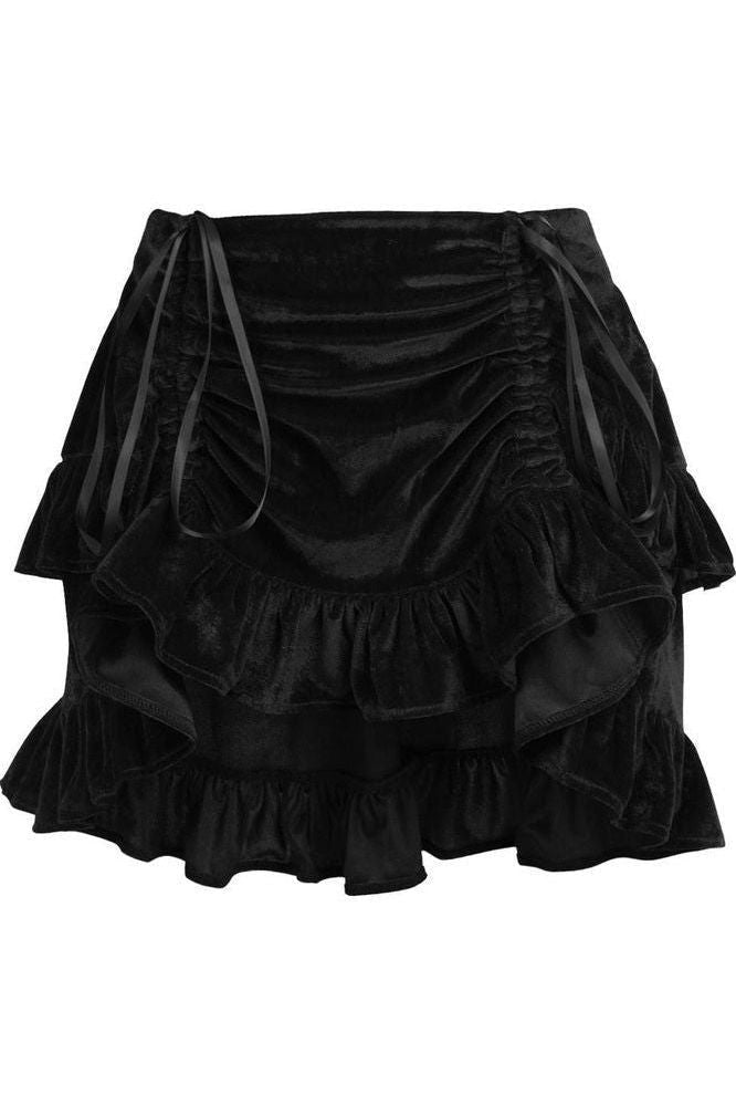 Black Velvet Ruched Bustle Skirt - Daisy Corsets