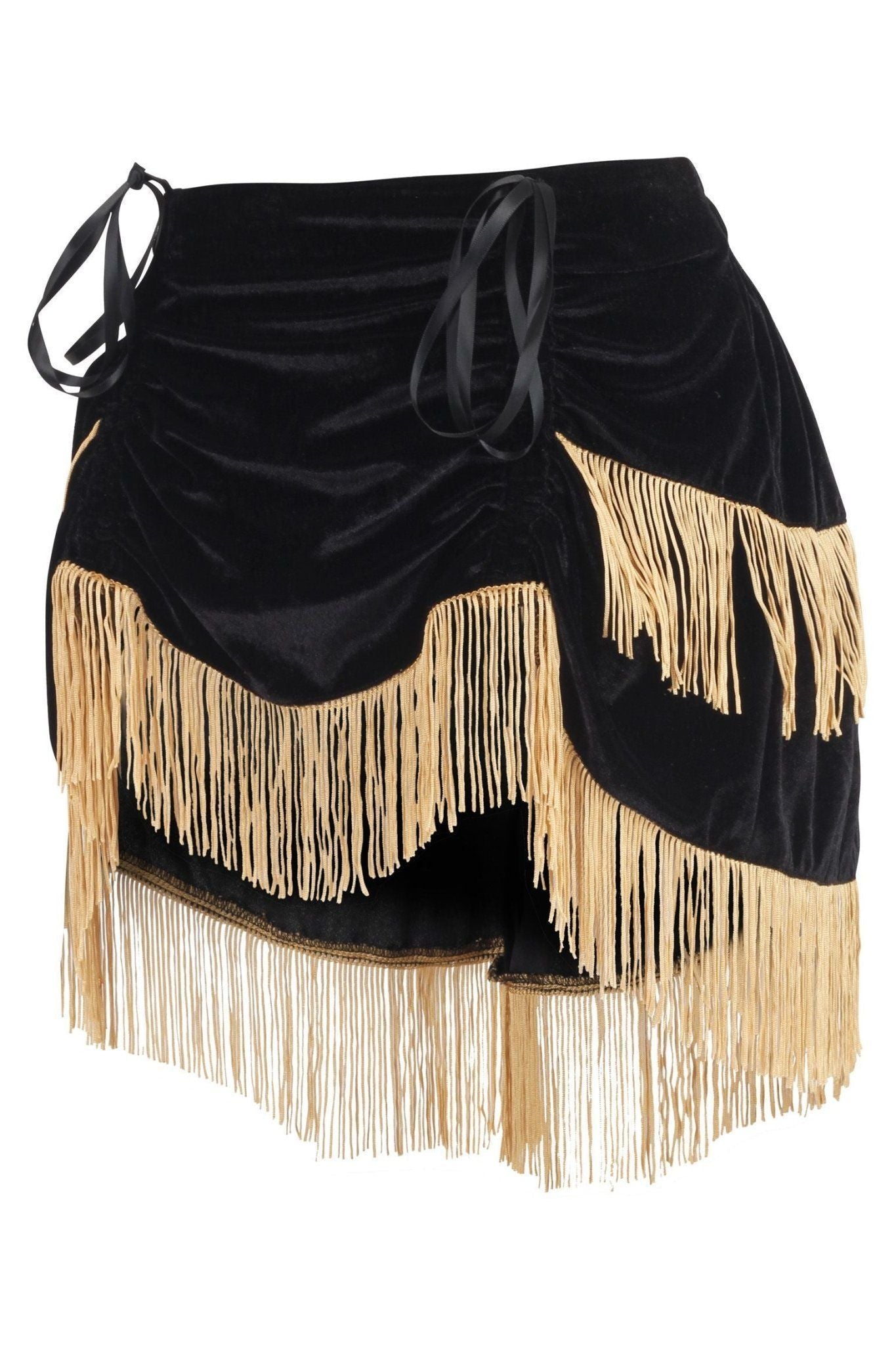 Black Velvet w/Gold Fringe Burlesque Bustle Skirt - Daisy Corsets