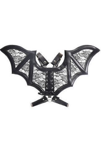 Black/Black Faux Leather & Lace Wing Harness - Daisy Corsets