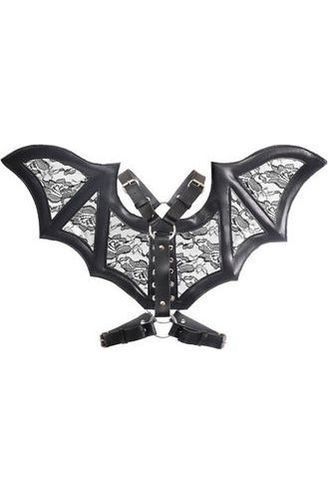 Black/Black Faux Leather & Lace Wing Harness - Daisy Corsets