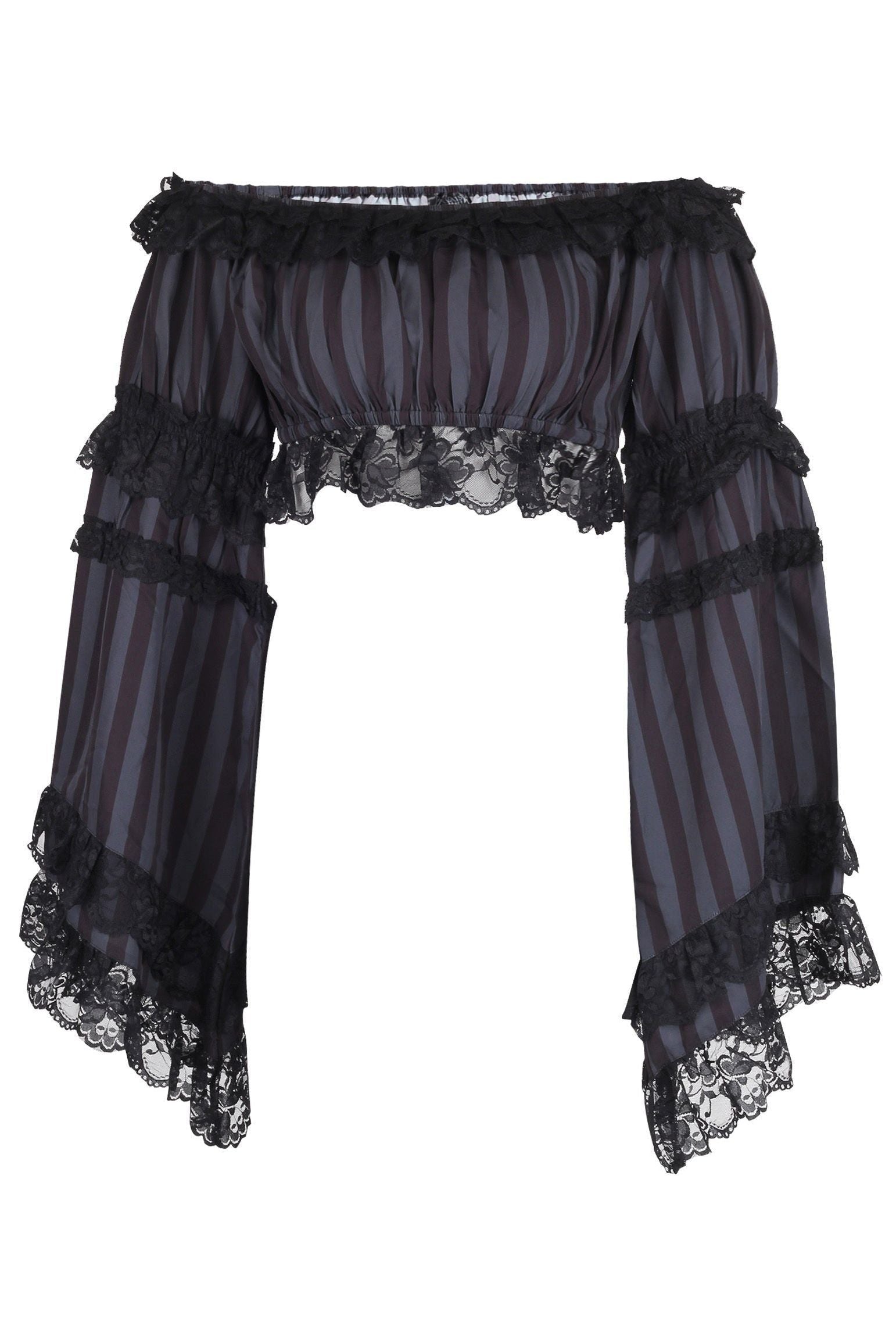 Black/Grey Striped Smocked Flare Sleeve Peasant Top - Daisy Corsets