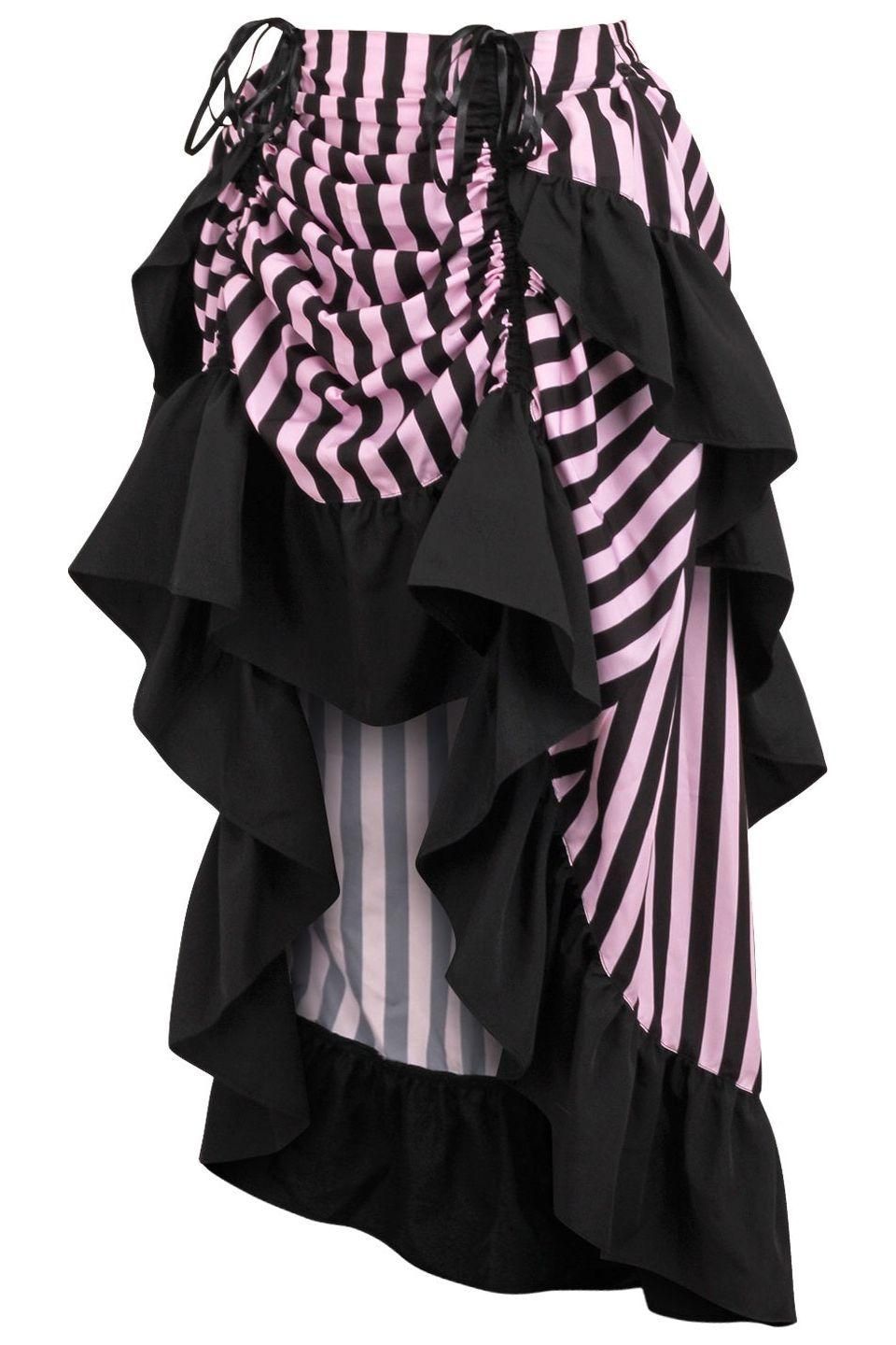 Black/Pink Stripe Adjustable High Low Skirt - Daisy Corsets
