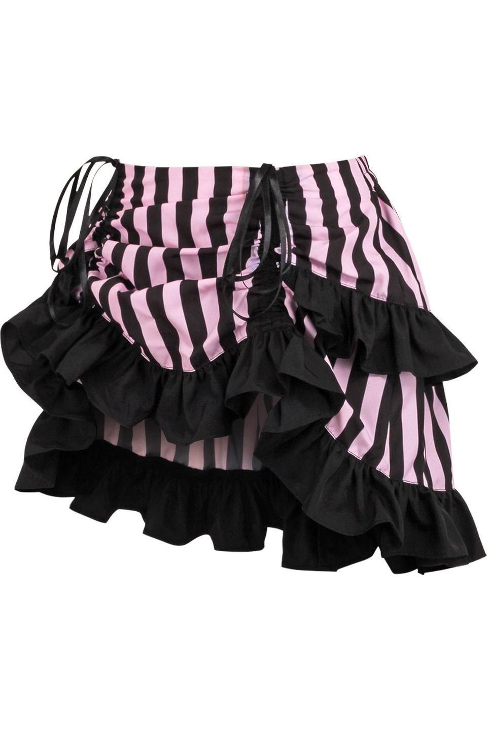Black/Pink Striped Ruched Bustle Skirt - Daisy Corsets