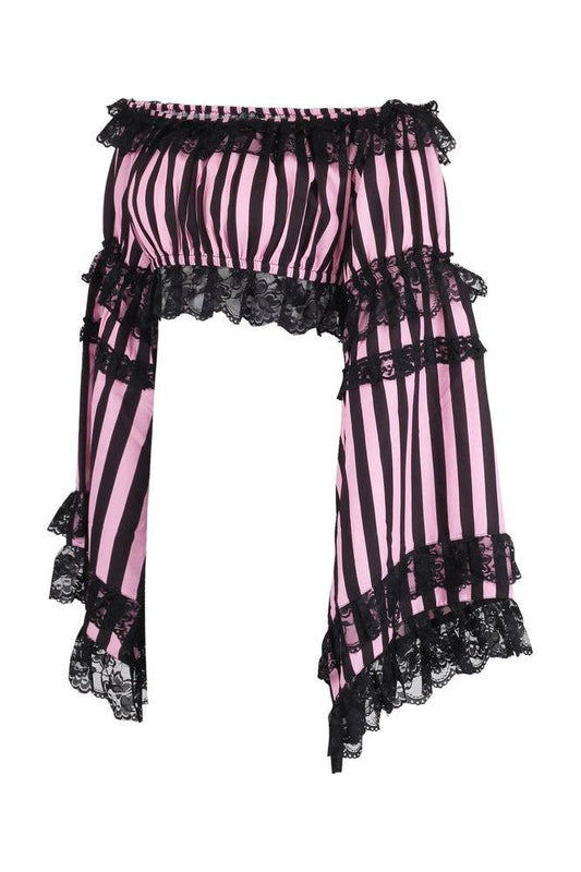 Black/Pink Striped Smocked Flare Sleeve Peasant Top - Daisy Corsets