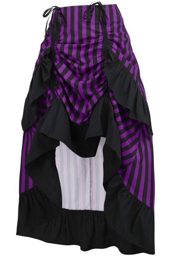 Black/Purple Stripe Adjustable High Low Skirt - Daisy Corsets