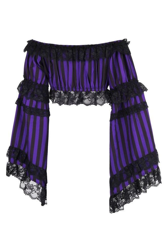 Black/Purple Striped Smocked Flare Sleeve Peasant Top - Daisy Corsets