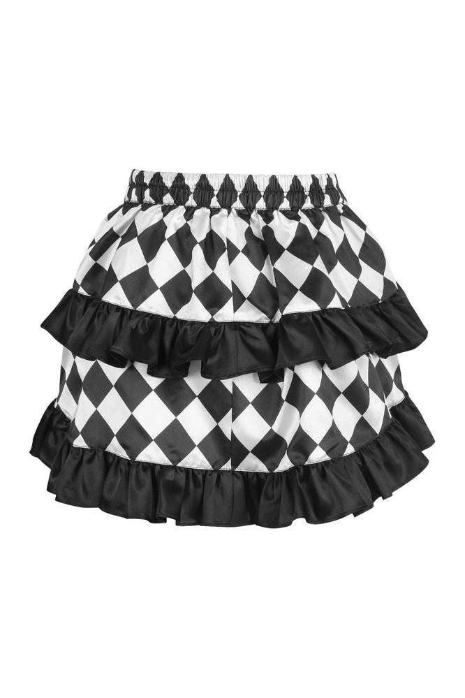Black/White Diamond Print Satin Ruched Bustle Skirt - Daisy Corsets