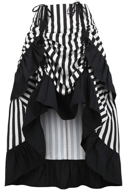 Black/White Stripe Adjustable High Low Skirt - Daisy Corsets