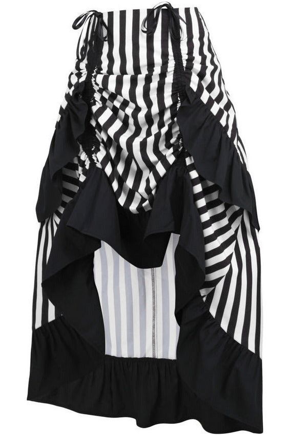 Black/White Stripe Adjustable High Low Skirt - Daisy Corsets