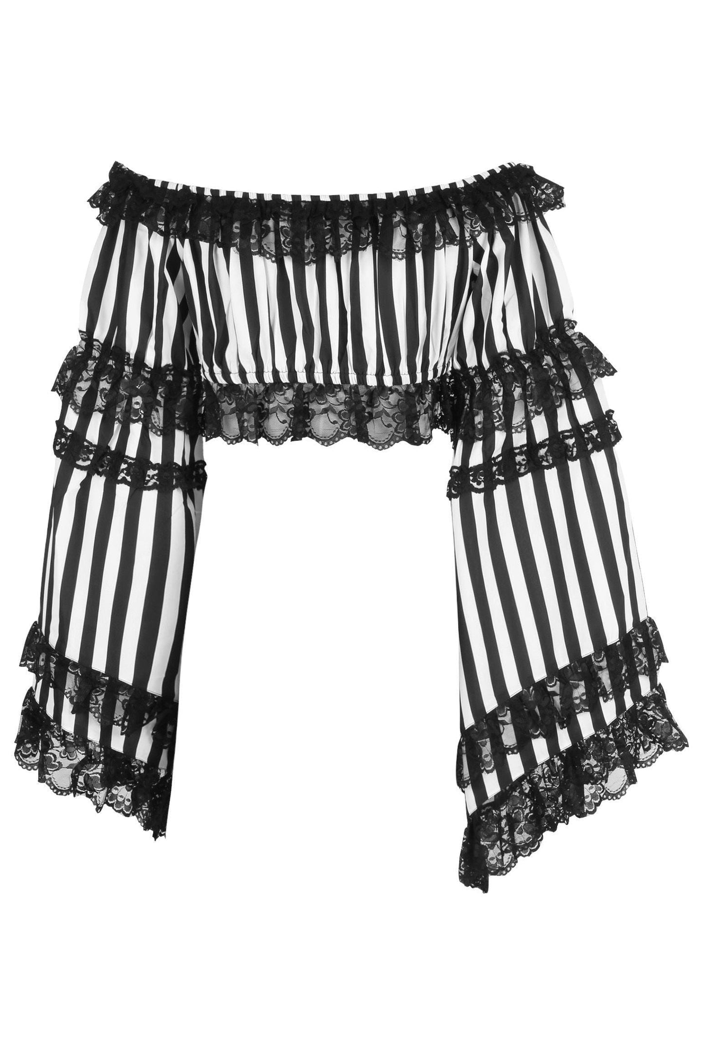 Black/White Striped Smocked Flare Sleeve Peasant Top - Daisy Corsets