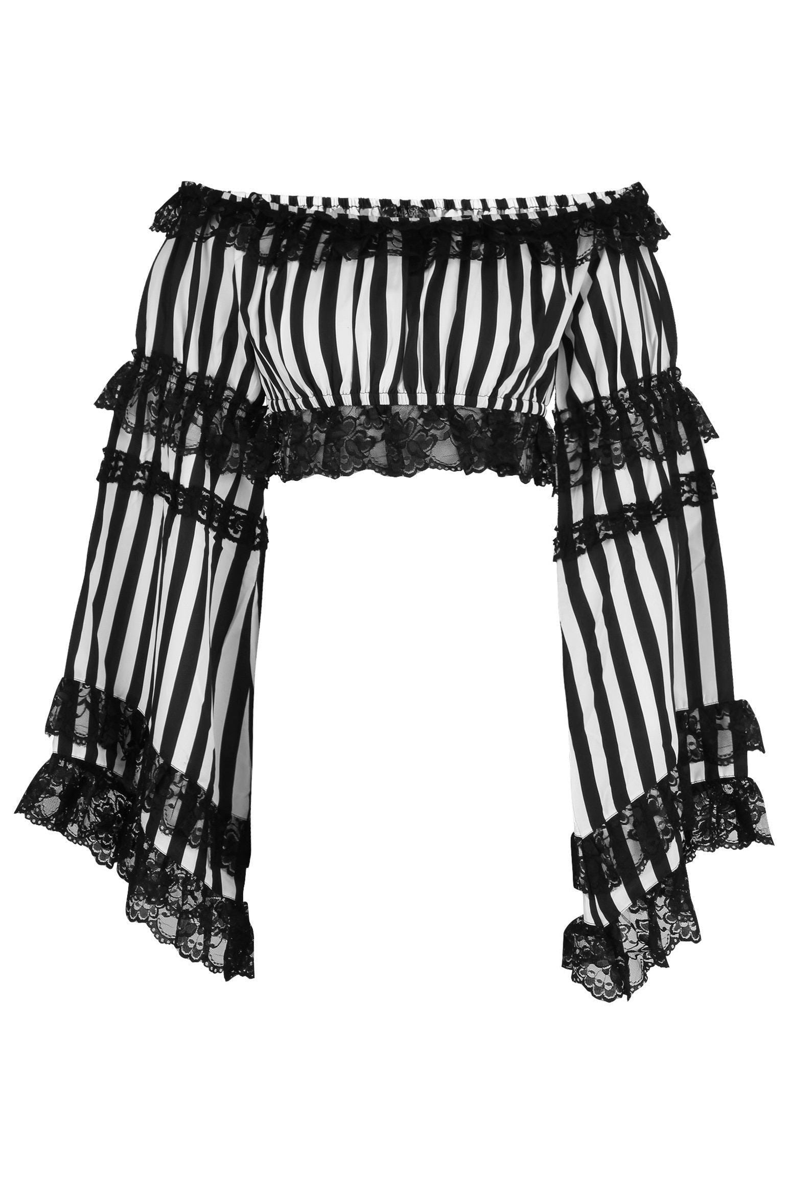 Black/White Striped Smocked Flare Sleeve Peasant Top - Daisy Corsets